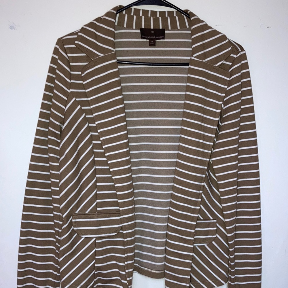 Brown and white striped blazer